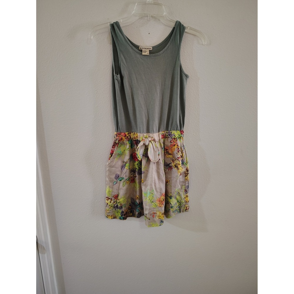 Anthem of the Ants Girls Floral Mixed Media Tank Dress Olive Green Size 10